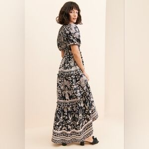 FARM RIO Black Graphic Floral Viscose Maxi Dress